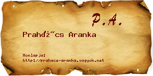 Prahács Aranka névjegykártya